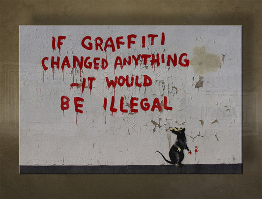Класическа картина на платно с мотив Street ART – Banksy, море и плаж в виолетово-синьо нюанси, многопанелно изпълнение, подходяща за хол | Картина на платно Street ART – Banksy – основна