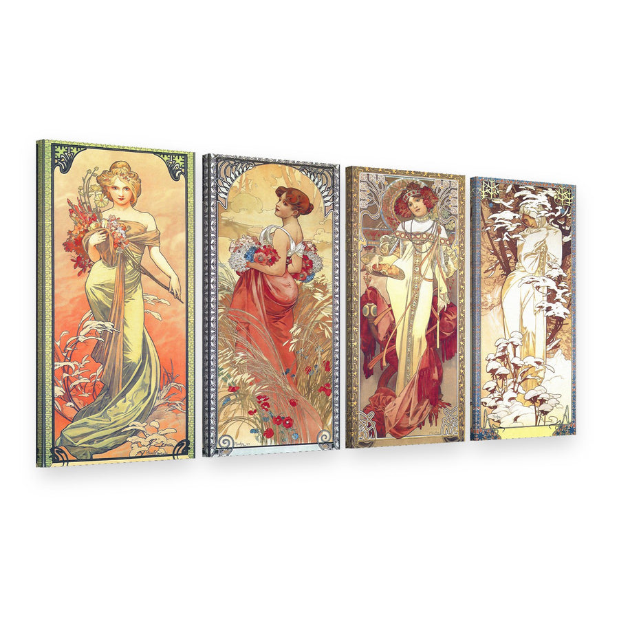 Картината върху платно 4 части ЧЕТИРИТЕ СЕЗОНА 120x70 cm - Алфонс Муха 000 REP236