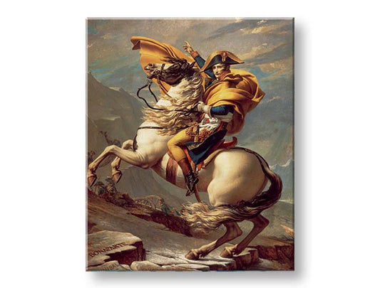 Модерна картина на платно с мотив Jacques-Louis David - Napoleon prechádza cez Alpy, небе в златно-кремаво нюанси, сила и мощ | Картина на платно Jacques-Louis David - Napoleon prechá..., изглед 2