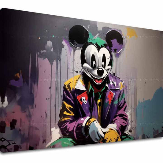 Поп арт картина на платно с мотив Mickey Mouse z Horroru, детски мотив в виолетово-зелено нюанси, дръзка атмосфера, поп култура и носталгия | Картина на платно - Mickey Mouse z Horroru – основна