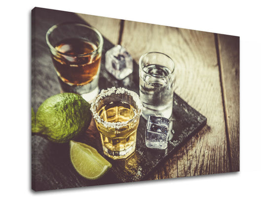 Винтидж картина на платно с мотив TEQUILA, карта в зелено нюанси, празнуване, подходяща за кухня | Картина за стена TEQUILA_075-11 – продукт