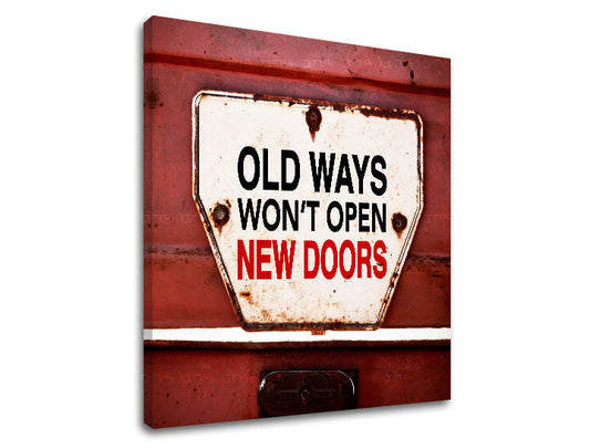 Винтидж картина на платно с мотив Old ways, мотивационен цитат в бяло-червено нюанси, подходяща за офис | Мотивационна картина за стена Old ways_002 – продукт