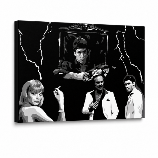 Ръчно рисувана картина POP Art AL PACINO 1 брой al15 – 3D визуализация на ръчно рисувано платно на бял фон. Доминиращи цветове: черно, бяло, сиво.