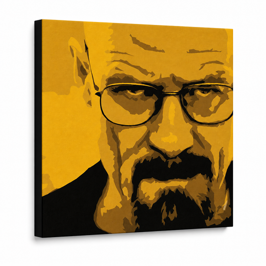 Ръчно рисувана картина POP Art Breaking Bad 4 парчета brb – 3D визуализация на ръчно рисувано платно на бял фон. Доминиращи цветове: жълто, черно, кафяво.