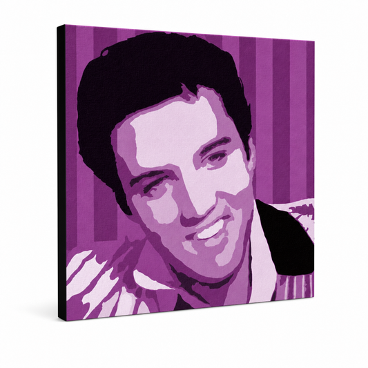 Ръчно рисувана картина POP Art Elvis Presley 1 брой el4 – 3D визуализация на ръчно рисувано платно на бял фон. Доминиращи цветове: лилаво, бяло, черно.