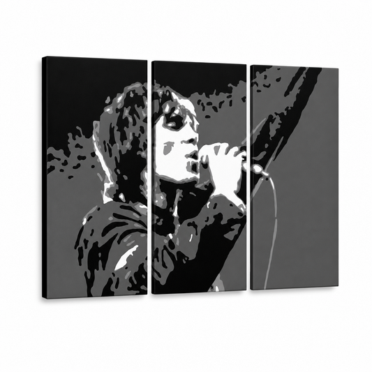 Ръчно рисувана картина POP Art Ian Brown 3 парчета ib2 – 3D визуализация на ръчно рисувано платно на бял фон. Доминиращи цветове: черно, бяло, сиво.