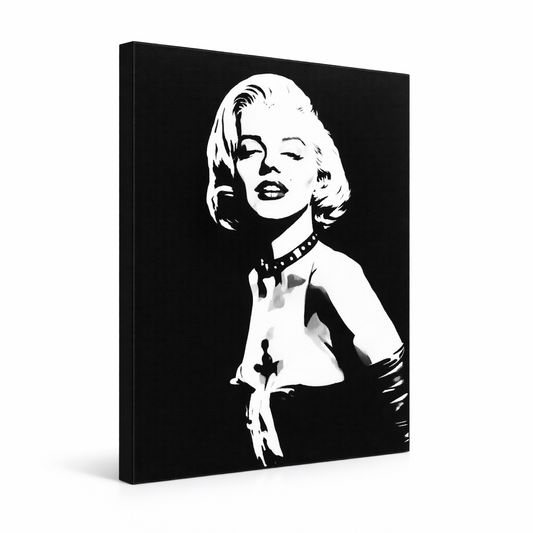Ръчно рисувана картина POP Art Marilyn MONROE 1 брой mon5 – 3D визуализация на ръчно рисувано платно на бял фон. Доминиращи цветове: черно, бяло, сиво.