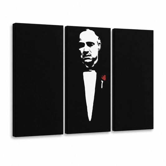 Ръчно рисувана картина POP Art Marlon Brando 3 парчета gwr – 3D визуализация на ръчно рисувано платно на бял фон. Доминиращи цветове: черно, бяло, червено.