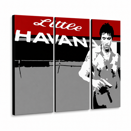 Ръчно рисувана картина POP Art Scarface - AL PACINO 3 броя al39 – 3D визуализация на ръчно рисувано платно на бял фон. Доминиращи цветове: червено, черно, сиво, бяло.