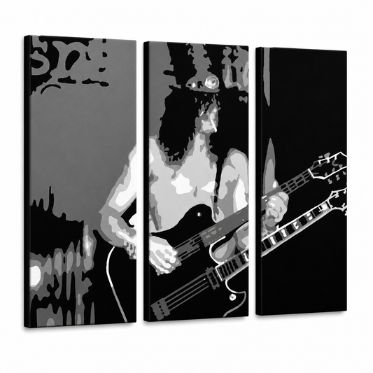 Ръчно рисувана картина POP Art Slash 3 парчета en – 3D визуализация на ръчно рисувано платно на бял фон. Доминиращи цветове: черно, бяло, сиво.