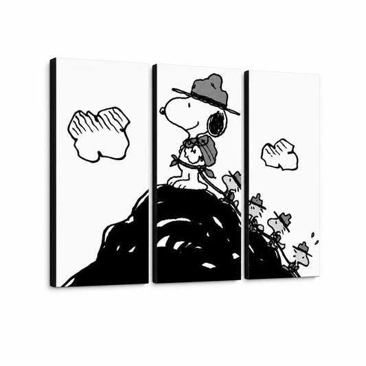 Ръчно рисувана картина POP Art SNOOPY 3 броя snoopy2 – 3D визуализация на ръчно рисувано платно на бял фон. Доминиращи цветове: черно, бяло.