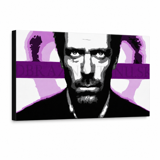 Ръчно рисувано POP Art Художествена живопис Dr. HOUSE 1 брой 1010 dh – 3D визуализация на ръчно рисувано платно на бял фон. Доминиращи цветове: черно, бяло, лилаво, розово, сиво.