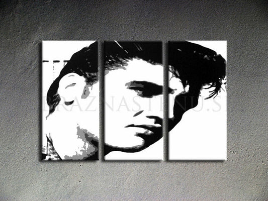 Ръчно рисувана картина на платно с мотив ELVIS в черно-бяло нюанси, смела атмосфера, рок енд рол и музикална история | Ръчно рисувана POP Art картина ELVIS – продукт