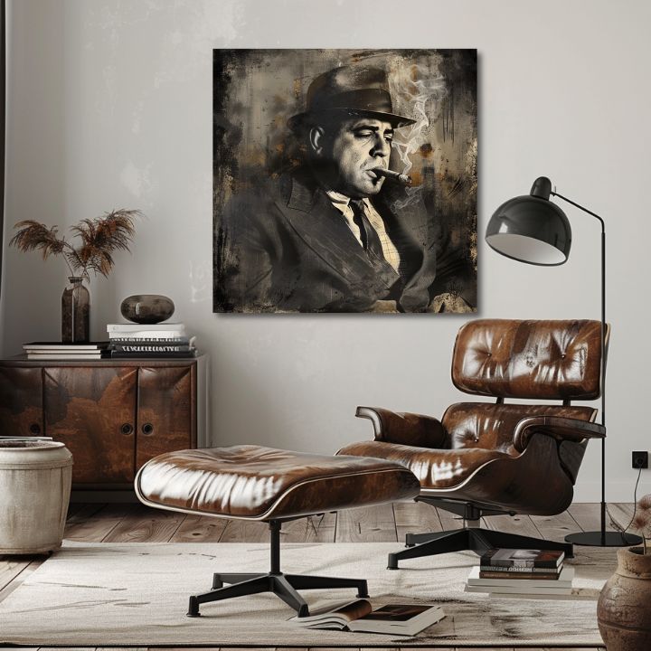 Модерна картина на платно с мотив Al Capone - Dym и moc в черно-бяло нюанси | Картина Al Capone - Dym и moc, стенна декорация – продукт