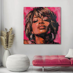 Ръчно рисувана картина на платно с мотив Tina Turner - Кралица rocku, слушалки в кафяво нюанси, сетивна атмосфера, красота | Картина Tina Turner - Кралица rocku – продукт