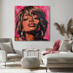 Ръчно рисувана картина на платно с мотив Tina Turner - Кралица rocku, слушалки в кафяво нюанси, сетивна атмосфера, красота | Картина Tina Turner - Кралица rocku – продукт, изглед 2