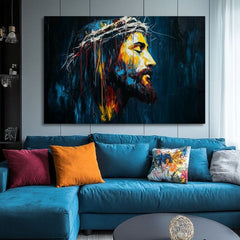 Ръчно рисувана картина на платно в черно-златно нюанси, празнична атмосфера, страст | Pokojný Ježiš, стенна декорация – продукт