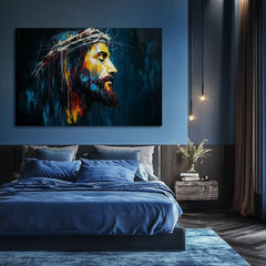 Ръчно рисувана картина на платно в черно-златно нюанси, празнична атмосфера, страст | Pokojný Ježiš, стенна декорация – продукт, изглед 2