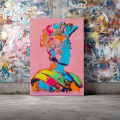 Модерна картина на платно с мотив Modern Gladiator na платно в розово-оранжево нюанси, енергична атмосфера, сила | Картина Modern Gladiator na платно – продукт