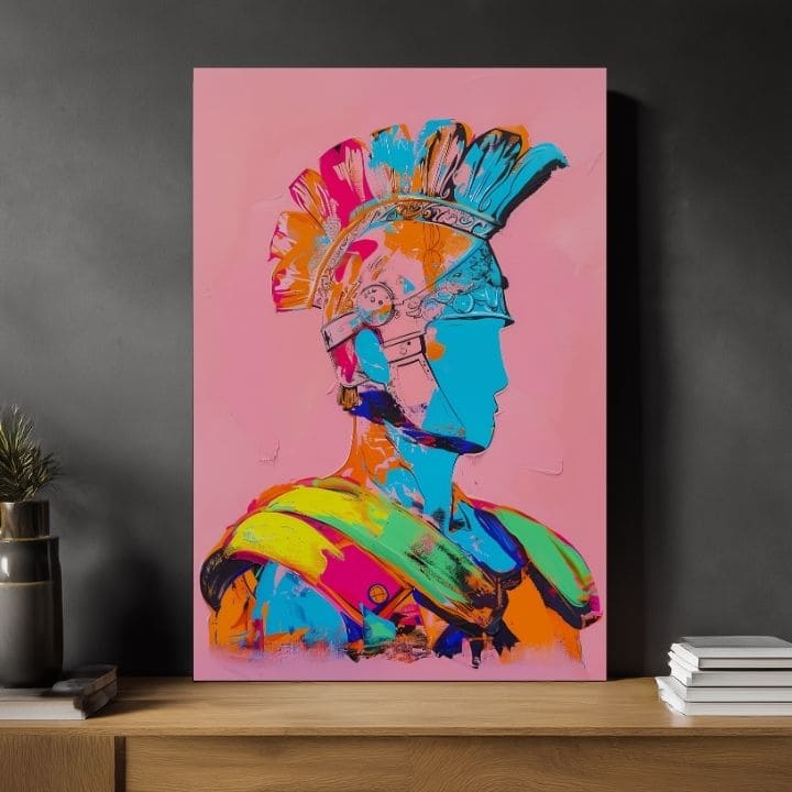 Модерна картина на платно с мотив Modern Gladiator na платно в розово-оранжево нюанси, енергична атмосфера, сила | Картина Modern Gladiator na платно – продукт, изглед 2