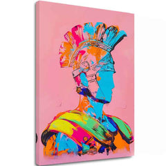 Модерна картина на платно с мотив Modern Gladiator na платно в розово-оранжево нюанси, енергична атмосфера, сила | Картина Modern Gladiator na платно – основна