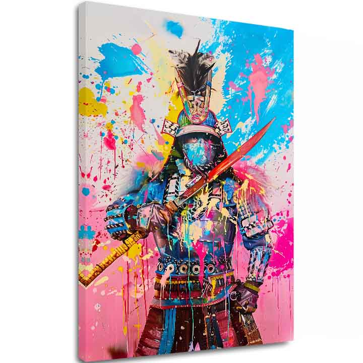 Ръчно рисувана картина на платно с мотив Samurai Spirit na платно в жълто-бяло нюанси, енергична атмосфера, сила | Картина Samurai Spirit na платно – основна