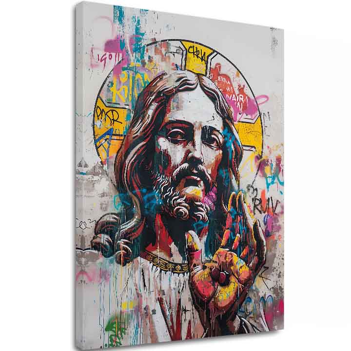 Ръчно рисувана картина на платно с мотив Pop Warrior na платно в бяло-бежово нюанси, духовна атмосфера | Картина Pop Warrior na платно – основна