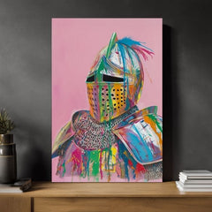 Ръчно рисувана картина на платно с мотив Vivid Knight na платно в жълто-виолетово нюанси, игрива атмосфера | Картина Vivid Knight na платно – продукт, изглед 2