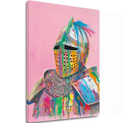 Ръчно рисувана картина на платно с мотив Vivid Knight na платно в жълто-виолетово нюанси, игрива атмосфера | Картина Vivid Knight na платно – основна