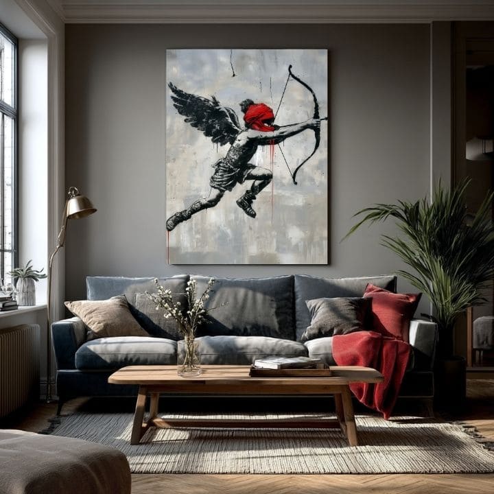 Модерна картина на платно с мотив Cupid's Aim na платно в черно-бяло нюанси | Картина Cupid's Aim na платно, стенна декорация – продукт