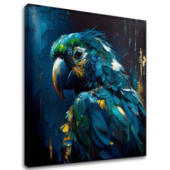 Поп арт картина на платно с мотив PREMIUM ART - Rainbow Feathers in Flight, птица в синьо-зелено нюанси, драматична атмосфера, подходяща за работен кабинет – основна