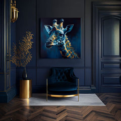 Поп арт картина на платно с мотив PREMIUM ART - Towering Majesty of Giraffe, пейзаж, природа в синьо-златно нюанси, природа, подходяща за работен кабинет – продукт, изглед 2