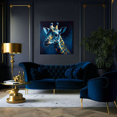Поп арт картина на платно с мотив PREMIUM ART - Towering Majesty of Giraffe, пейзаж, природа в синьо-златно нюанси, природа, подходяща за работен кабинет – продукт, изглед 3