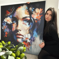 Модерна картина на платно с мотив Nebo v očiach, цветя, природа в бяло-виолетово нюанси, етерична атмосфера, природа и красота, подходяща за хол – продукт