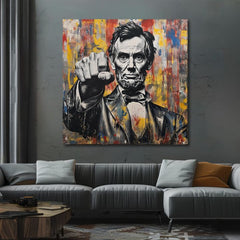 Модерна картина на платно с мотив Abraham Lincoln - Sila histórie в черно-жълто нюанси, сила и мощ | Картина Abraham Lincoln - Sila histórie – продукт