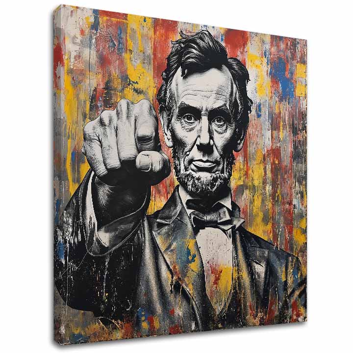 Модерна картина на платно с мотив Abraham Lincoln - Sila histórie в черно-жълто нюанси, сила и мощ | Картина Abraham Lincoln - Sila histórie – основна
