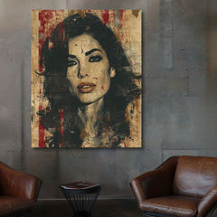 Модерна картина на платно с мотив Amy Winehouse - Hlboký изглед duše в бежово-черно нюанси, дръзка атмосфера, красота | Картина Amy Winehouse - Hlboký изглед duše – продукт