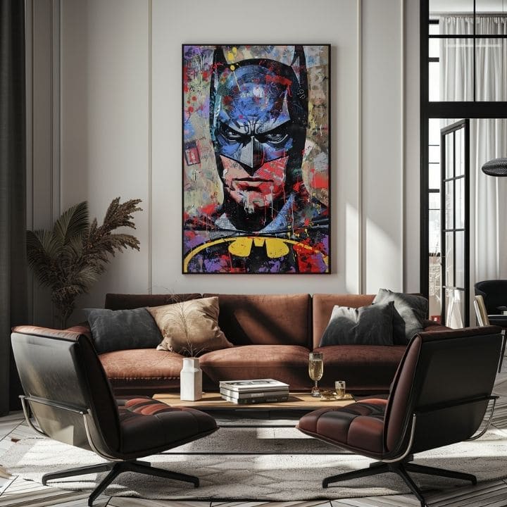 Модерна картина на платно с мотив Batman: Temný strážca в черно-синьо нюанси, интензивна атмосфера | Картина Batman: Temný strážca – продукт, изглед 3