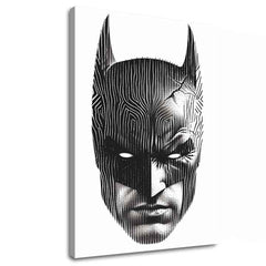 Модерна картина на платно с мотив Batman: Hlava spravodlivosti, маска в черно-бяло нюанси, интензивна атмосфера | Картина Batman: Hlava spravodlivosti – основна