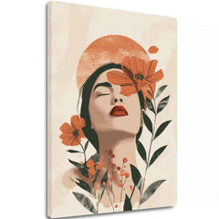 Модерна картина на платно с мотив Blooming Soul, цветя, слънце, листа в кремаво-оранжево нюанси, спокойна атмосфера, природа и красота | Картина Blooming Soul – основна
