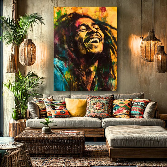 Ръчно дорисувана картина на платно Bob Marley Jamajská hviezda 100% оригинал akrylom - основна изглед