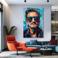 Модерна картина на платно с мотив Bono - Melódia svetla, сако в синьо нюанси | Картина Bono - Melódia svetla, стенна декорация – продукт