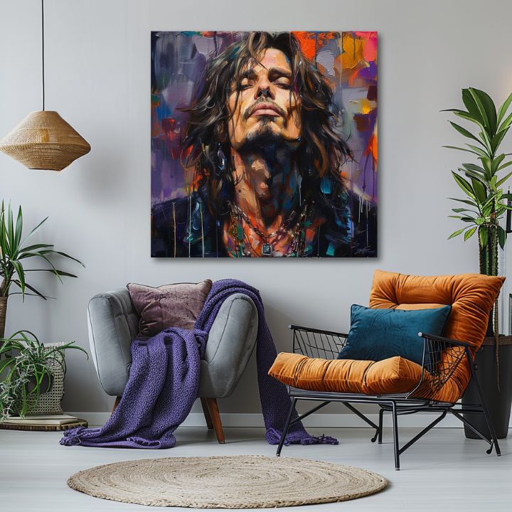 Модерна картина на платно с мотив Chris Cornell - Hlas grunge scény в виолетово-оранжево нюанси, рок енд рол | Картина Chris Cornell - Hlas grunge scény – продукт, изглед 2