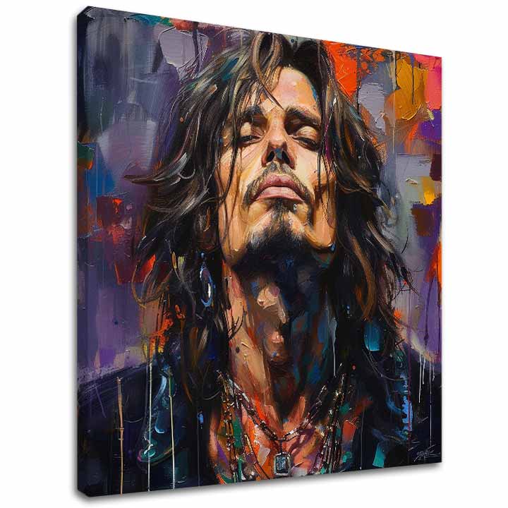 Модерна картина на платно с мотив Chris Cornell - Hlas grunge scény в виолетово-оранжево нюанси, рок енд рол | Картина Chris Cornell - Hlas grunge scény – основна