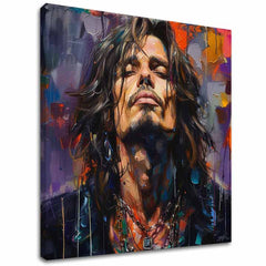 Модерна картина на платно с мотив Chris Cornell - Hlas grunge scény в виолетово-оранжево нюанси, рок енд рол | Картина Chris Cornell - Hlas grunge scény – основна