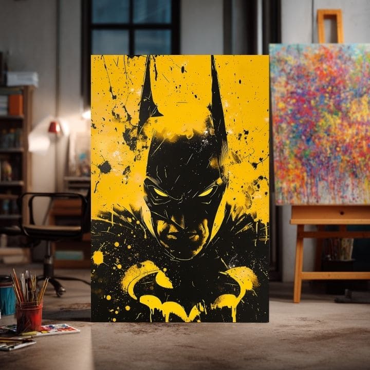 Модерна картина на платно с мотив Dark Knight na платно, маска в черно-бяло нюанси, интензивна атмосфера | Картина Dark Knight na платно – продукт