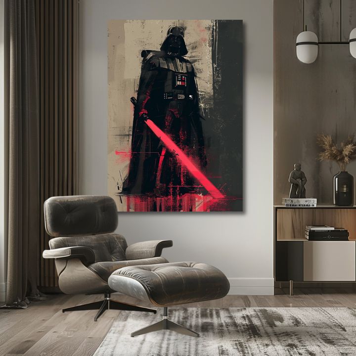 Модерна картина на платно с мотив Darth Vader - Temná сила na платно в черно-сиво нюанси, сила и мощ | Картина Darth Vader - Temná сила na платно – продукт, изглед 2