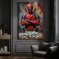 Модерна картина на платно с мотив Deadpool: Peniaze и chaos в черно нюанси | Картина Deadpool: Peniaze и chaos, стенна декорация – продукт, изглед 2