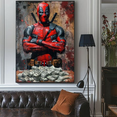 Модерна картина на платно с мотив Deadpool: Peniaze и chaos в черно нюанси | Картина Deadpool: Peniaze и chaos, стенна декорация – продукт, изглед 4