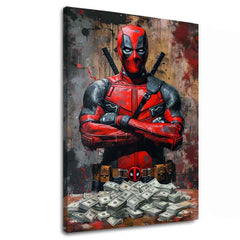 Модерна картина на платно с мотив Deadpool: Peniaze и chaos в черно нюанси | Картина Deadpool: Peniaze и chaos, стенна декорация – основна